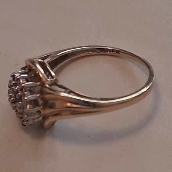 10K Vintage Yellow Gold Diamond Cluster Cocktail Ring - Picture 3 of 9